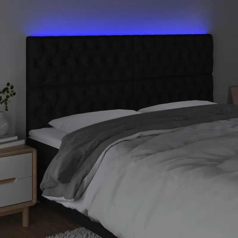 Galvūgalis su LED, juodos spalvos, 180x7x118/128cm, audinys
