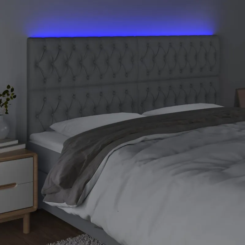 Galvūgalis su LED, šviesiai pilkas, 200x7x118/128cm, audinys