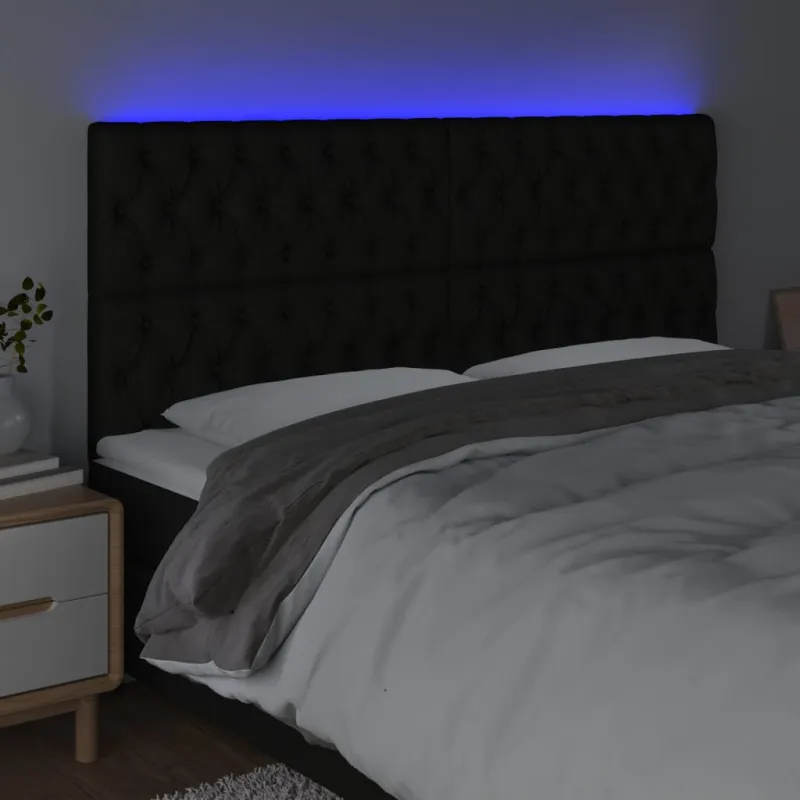 Galvūgalis su LED, juodos spalvos, 200x7x118/128cm, audinys