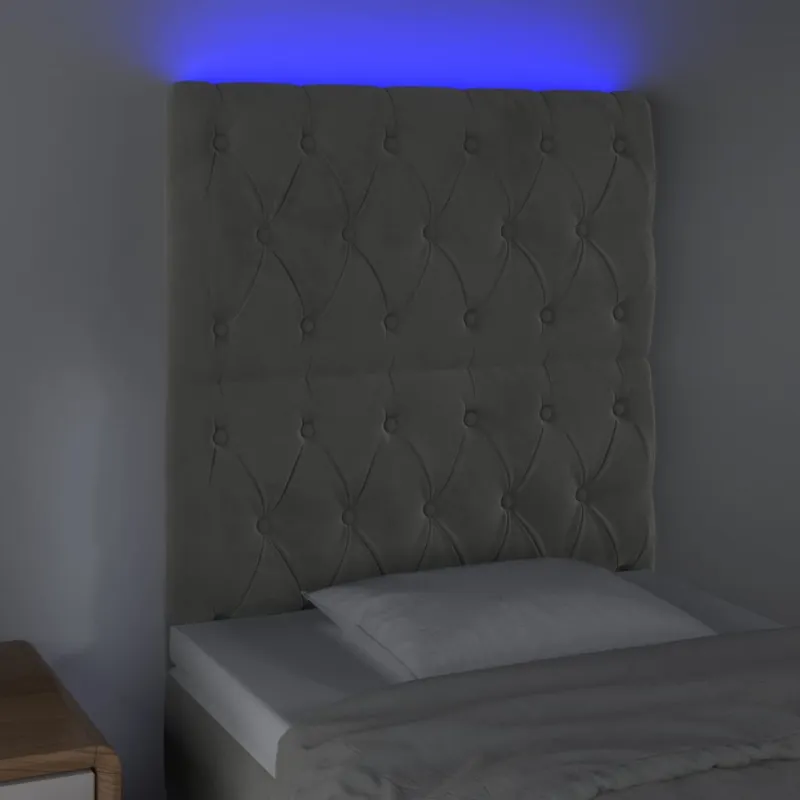 Galvūgalis su LED, šviesiai pilkas, 80x7x118/128cm, aksomas