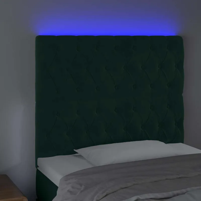 Galvūgalis su LED, tamsiai žalias, 90x7x118/128cm, aksomas