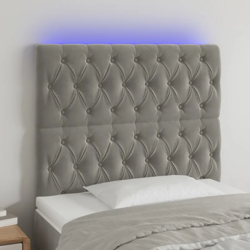 Galvūgalis su LED, šviesiai pilkas, 100x7x118/128cm, aksomas