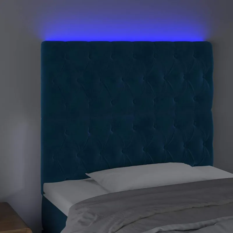 Galvūgalis su LED, tamsiai mėlynas, 100x7x118/128cm, aksomas