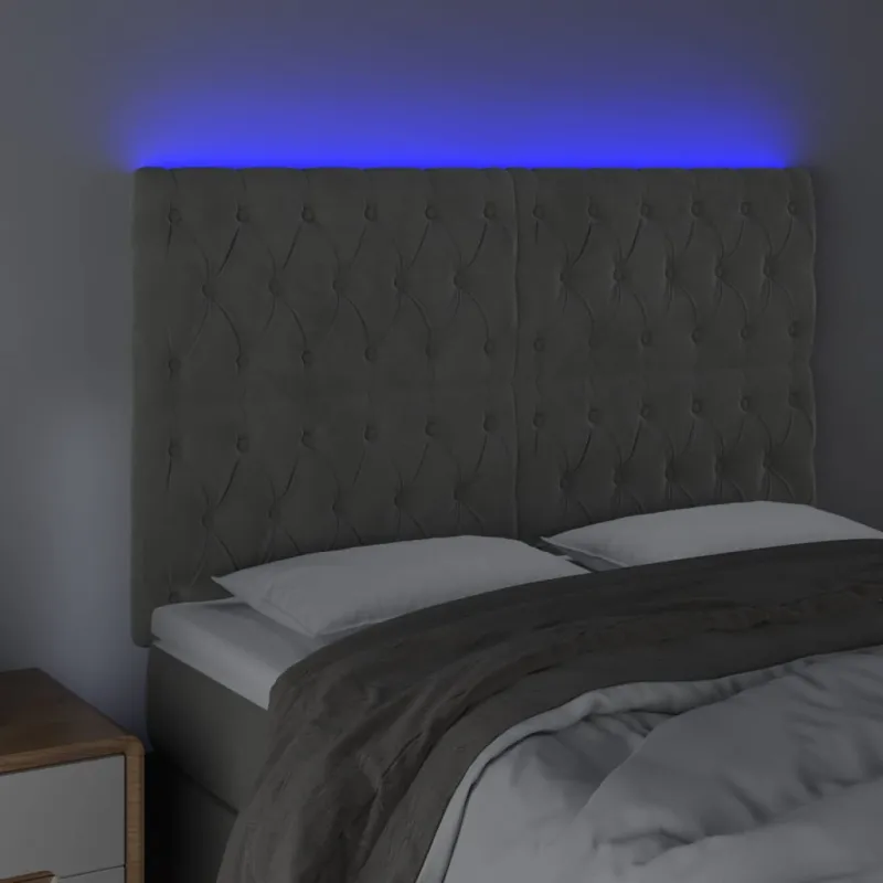 Galvūgalis su LED, šviesiai pilkas, 144x7x118/128cm, aksomas