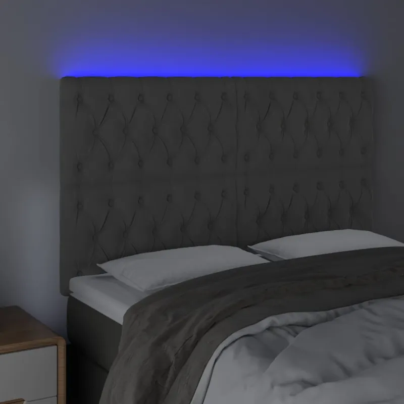 Galvūgalis su LED, tamsiai pilkas, 144x7x118/128cm, aksomas