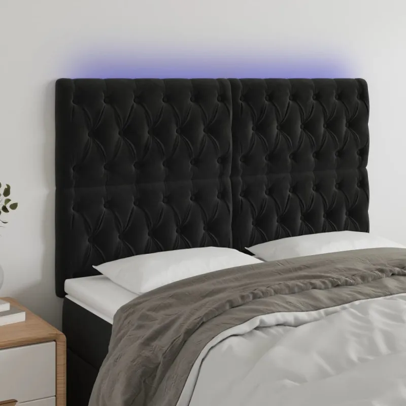 Galvūgalis su LED, juodos spalvos, 160x7x118/128cm, aksomas