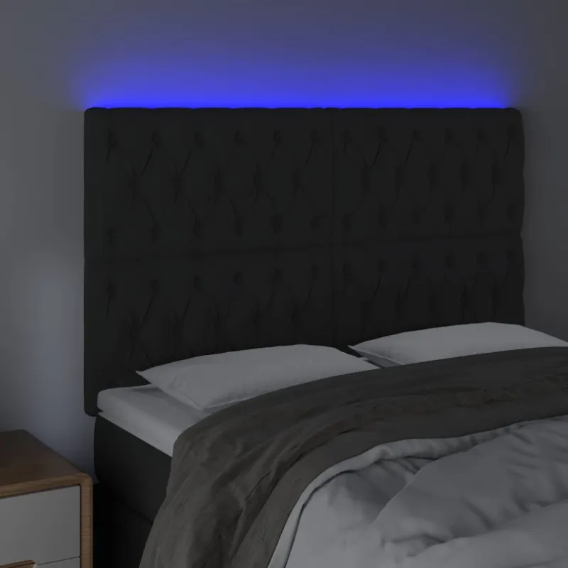 Galvūgalis su LED, juodos spalvos, 160x7x118/128cm, aksomas