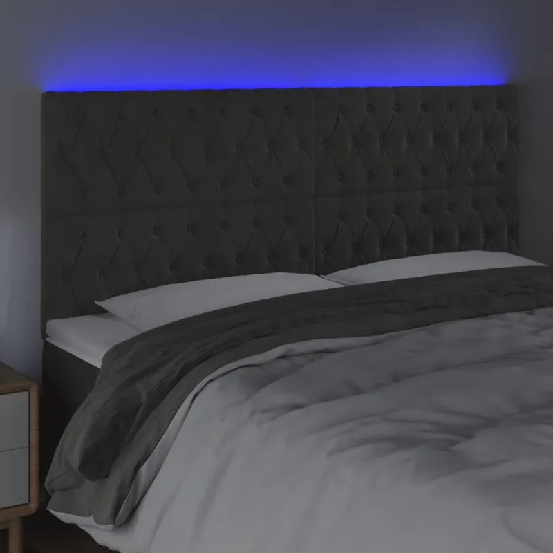 Galvūgalis su LED, tamsiai pilkas, 180x7x118/128cm, aksomas