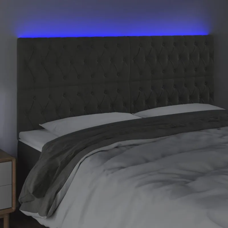 Galvūgalis su LED, tamsiai pilkas, 200x7x118/128cm, aksomas