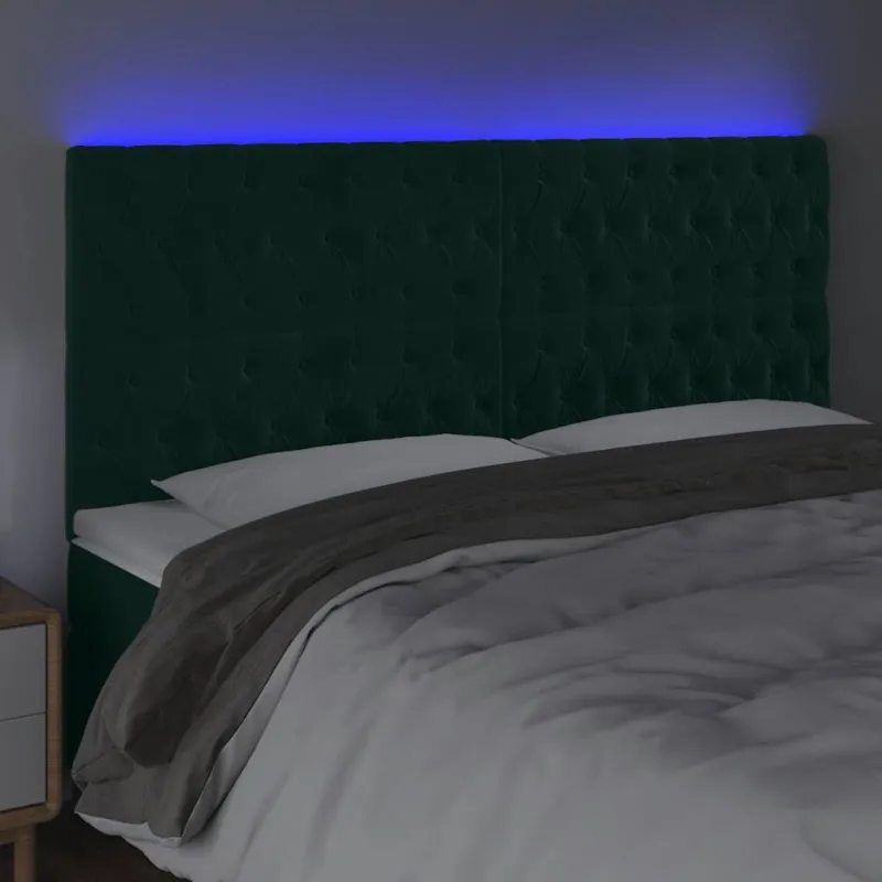 Galvūgalis su LED, tamsiai žalias, 200x7x118/128cm, aksomas
