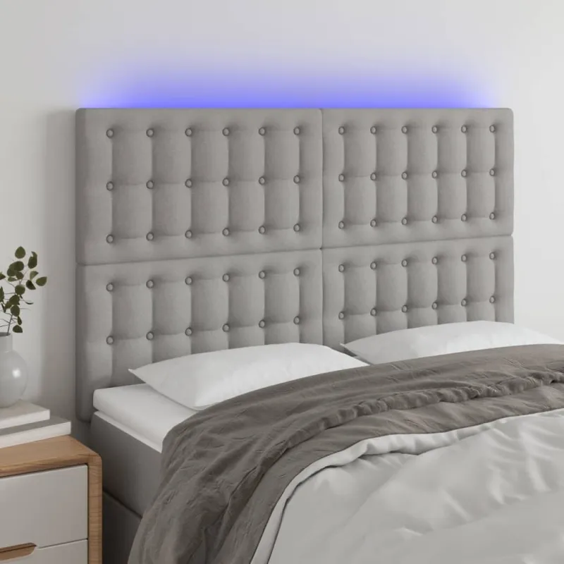 Galvūgalis su LED, šviesiai pilkas, 144x5x118/128cm, audinys