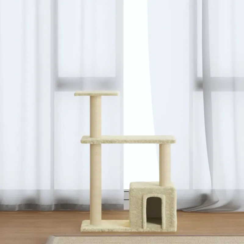 Draskyklė katėms su stovais iš sizalio, kreminės spalvos, 70cm