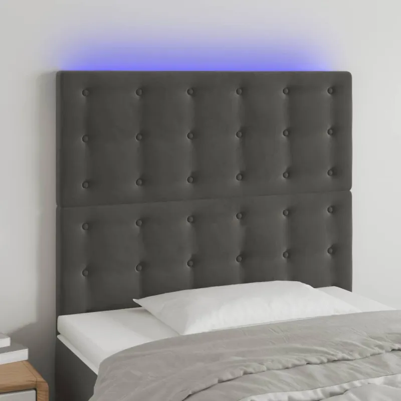 Galvūgalis su LED, tamsiai pilkas, 80x5x118/128cm, aksomas