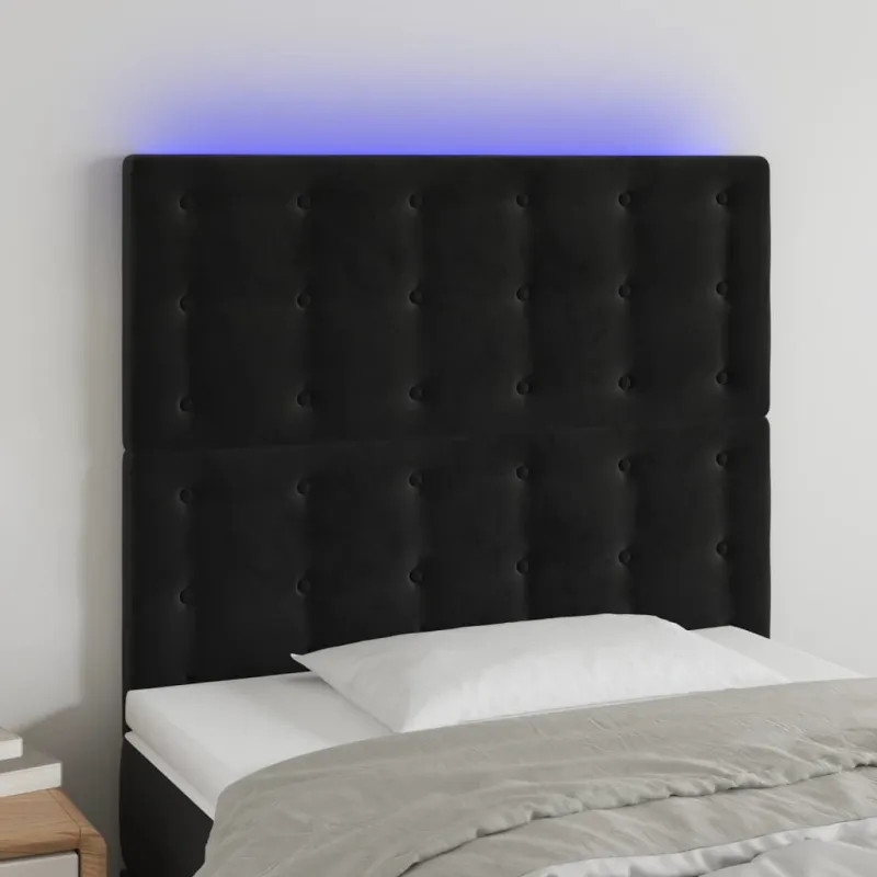 Galvūgalis su LED, juodos spalvos, 80x5x118/128cm, aksomas