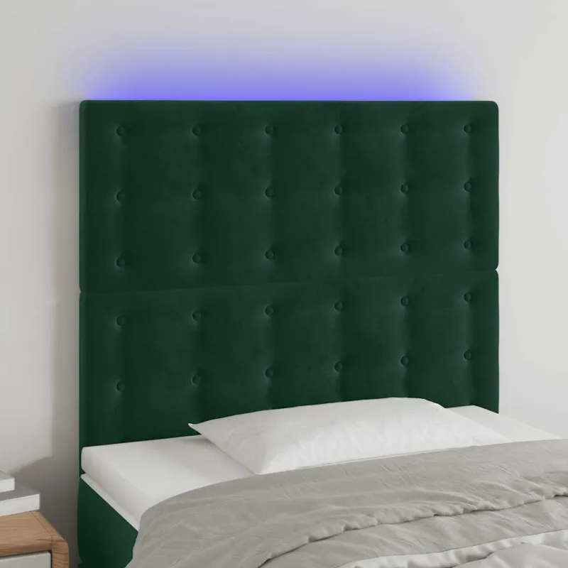 Galvūgalis su LED, tamsiai žalias, 80x5x118/128cm, aksomas