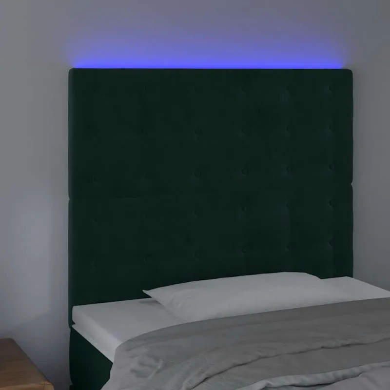 Galvūgalis su LED, tamsiai žalias, 80x5x118/128cm, aksomas