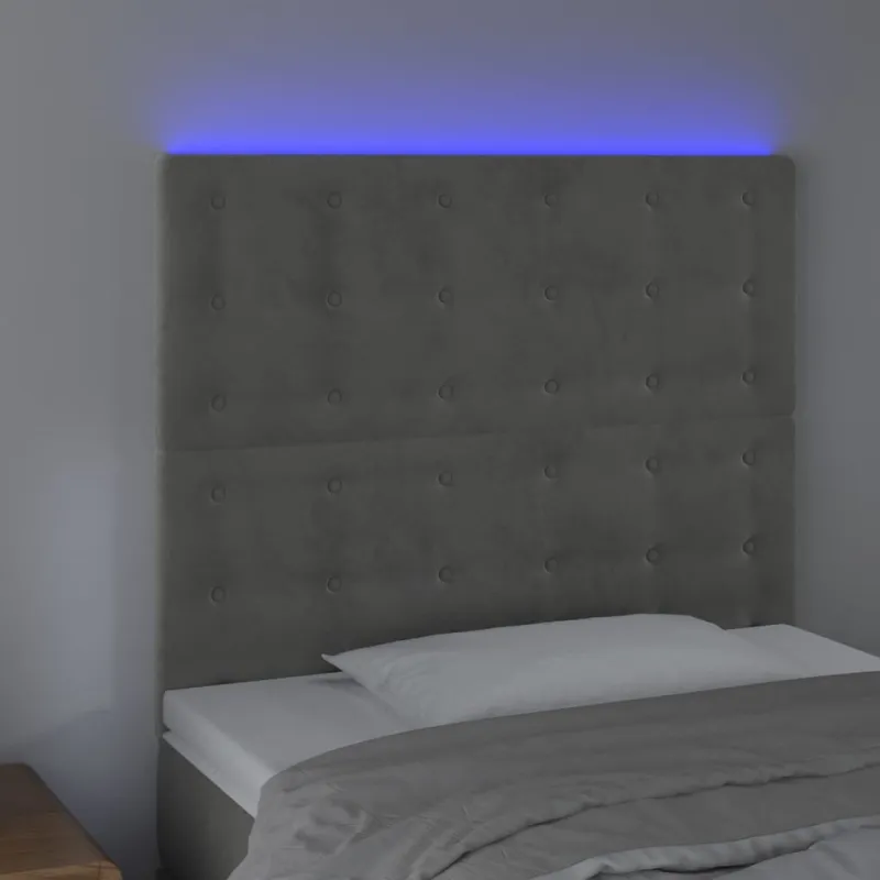 Galvūgalis su LED, šviesiai pilkas, 90x5x118/128cm, aksomas