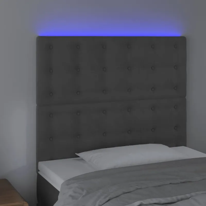 Galvūgalis su LED, tamsiai pilkas, 90x5x118/128cm, aksomas