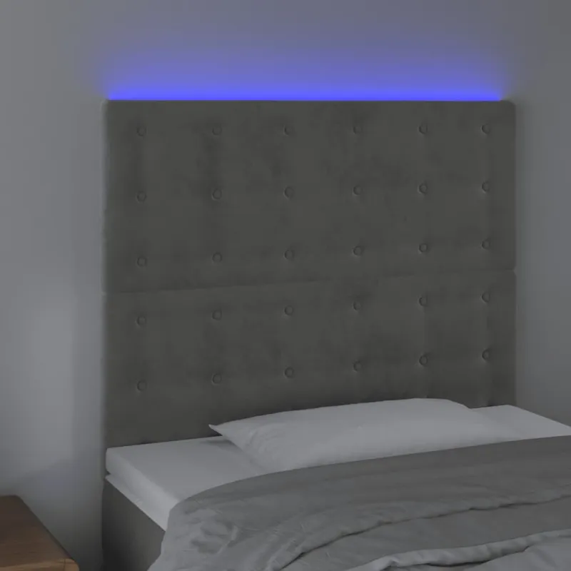 Galvūgalis su LED, šviesiai pilkas, 100x5x118/128cm, aksomas