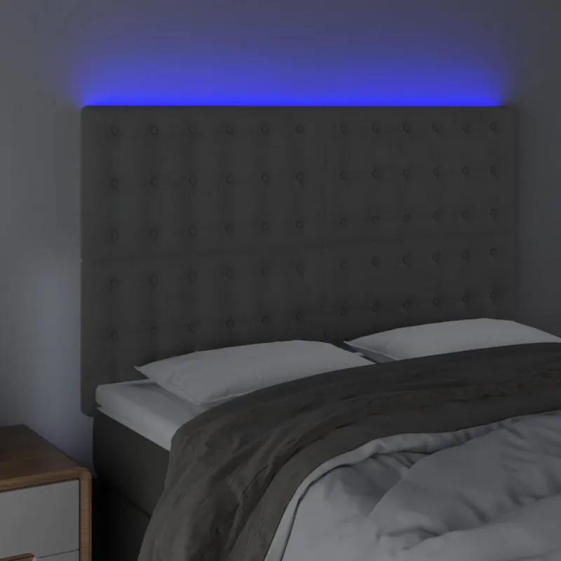 Galvūgalis su LED, šviesiai pilkas, 144x5x118/128cm, aksomas
