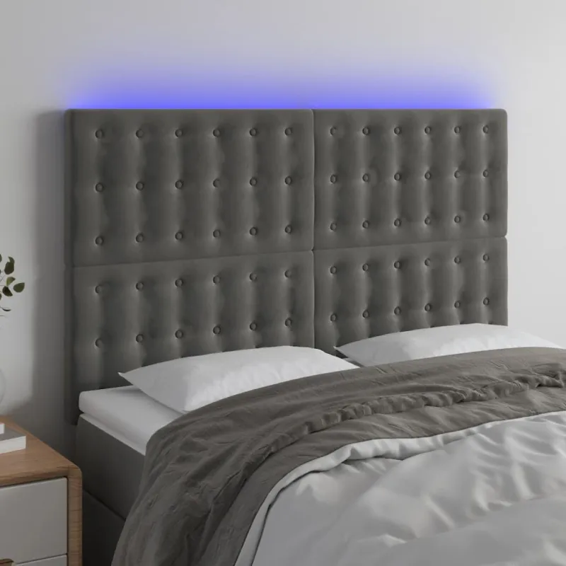 Galvūgalis su LED, tamsiai pilkas, 144x5x118/128cm, aksomas