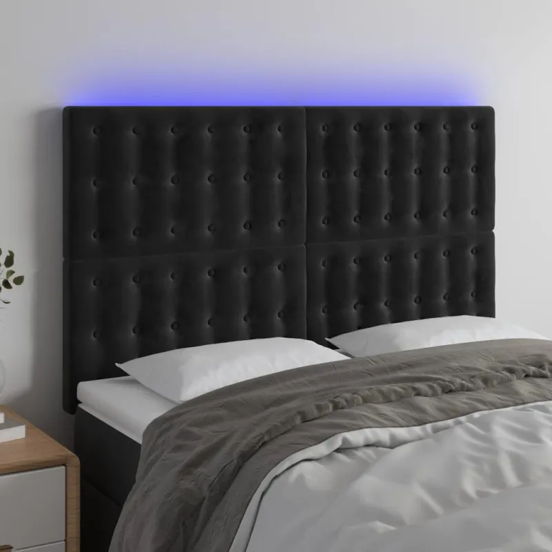 Galvūgalis su LED, juodos spalvos, 144x5x118/128cm, aksomas