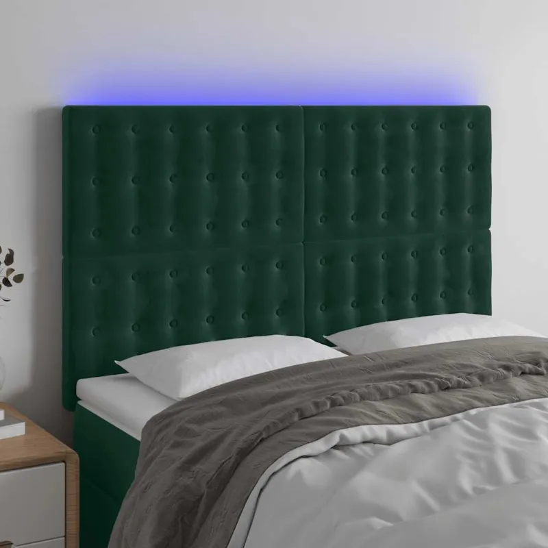 Galvūgalis su LED, tamsiai žalias, 144x5x118/128cm, aksomas