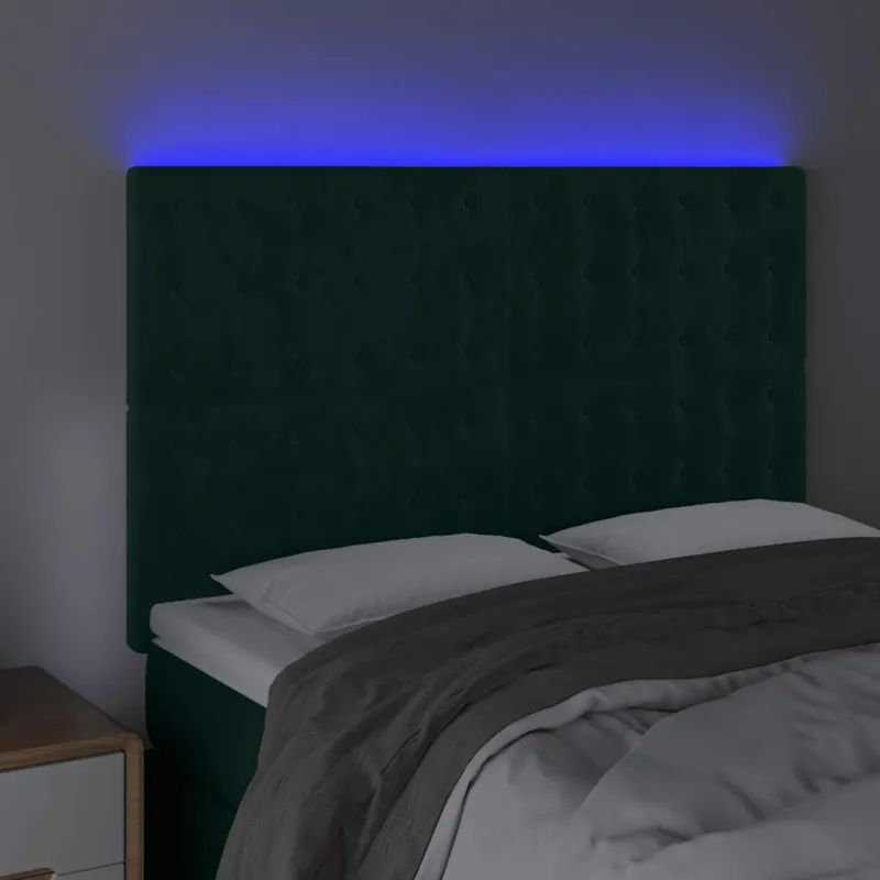 Galvūgalis su LED, tamsiai žalias, 144x5x118/128cm, aksomas