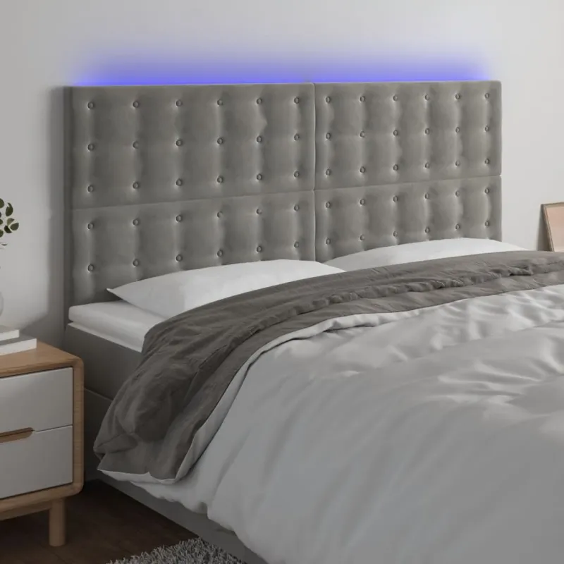 Galvūgalis su LED, šviesiai pilkas, 160x5x118/128cm, aksomas