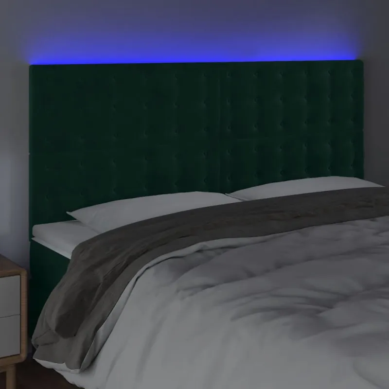 Galvūgalis su LED, tamsiai žalias, 160x5x118/128cm, aksomas