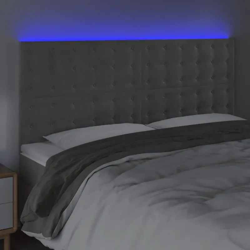 Galvūgalis su LED, šviesiai pilkas, 180x5x118/128cm, aksomas