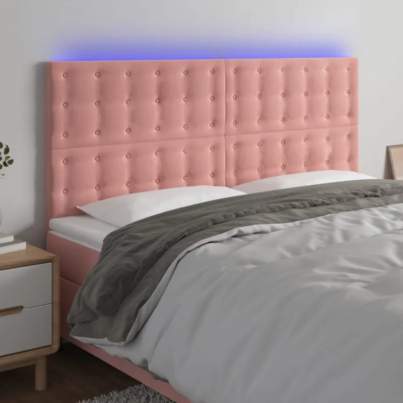 Galvūgalis su LED, rožinės spalvos, 180x5x118/128cm, aksomas