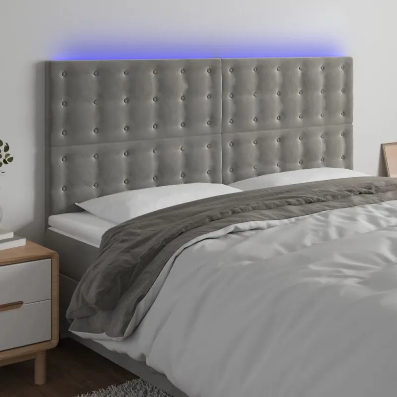 Galvūgalis su LED, šviesiai pilkas, 200x5x118/128cm, aksomas