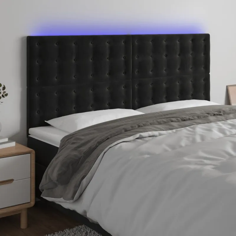 Galvūgalis su LED, juodos spalvos, 200x5x118/128cm, aksomas