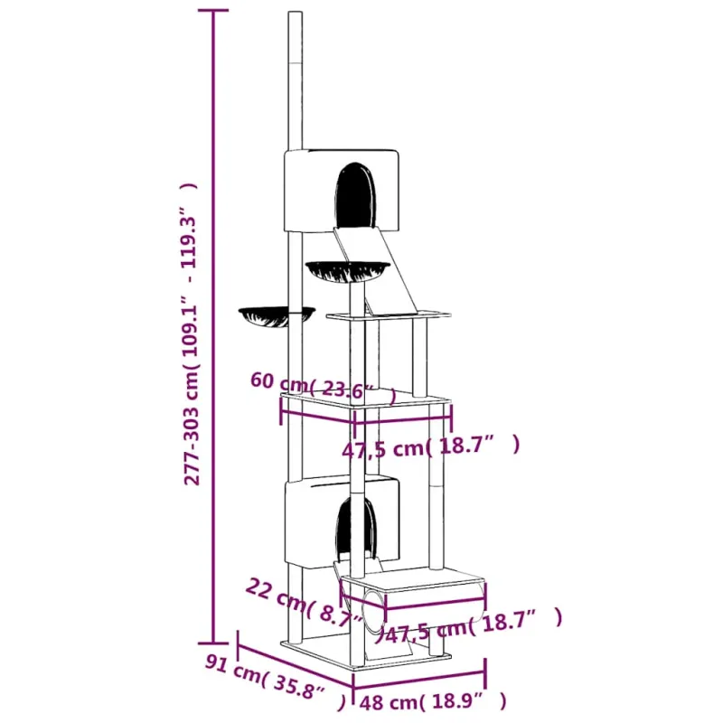 Draskyklė katėms iki lubų, kreminės spalvos, 277–303cm