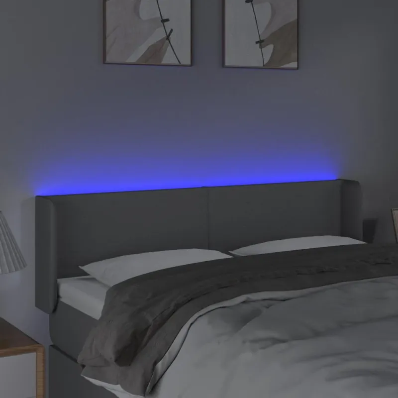 Galvūgalis su LED, šviesiai pilkas, 147x16x78/88cm, audinys