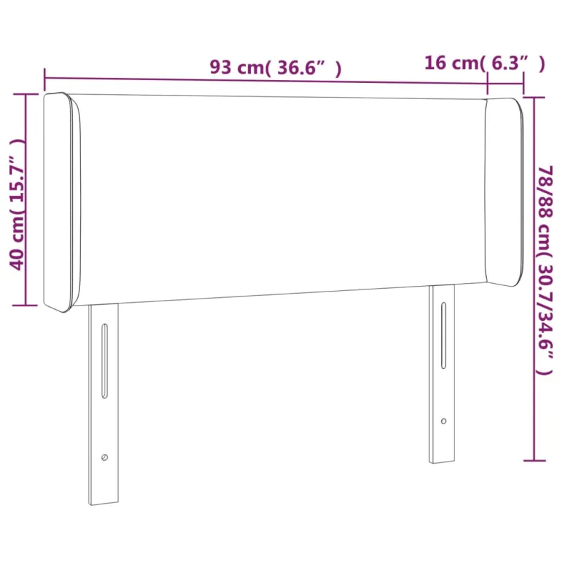 Galvūgalis su LED, juodos spalvos, 93x16x78/88cm, aksomas