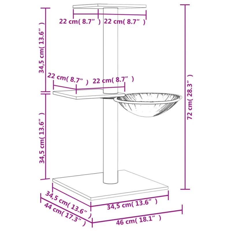 Draskyklė katėms su stovais iš sizalio, kreminės spalvos, 72cm