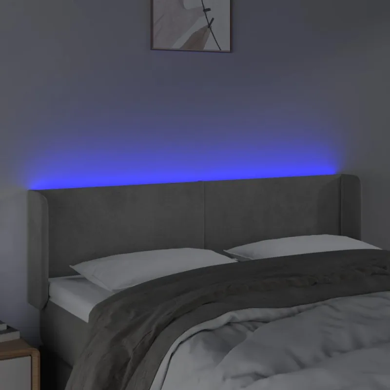 Galvūgalis su LED, šviesiai pilkas, 147x16x78/88cm, aksomas