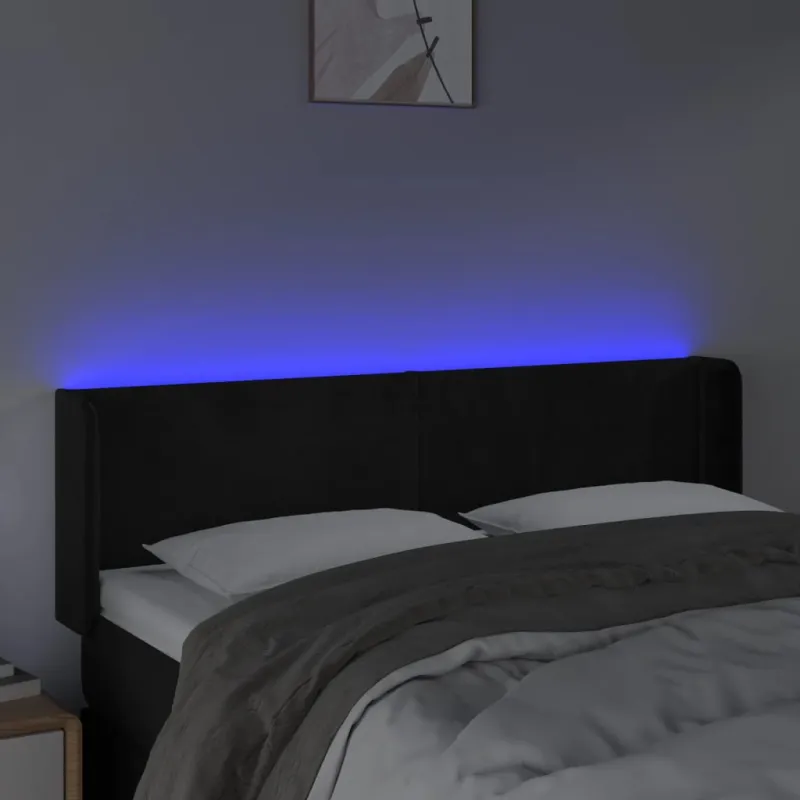 Galvūgalis su LED, juodos spalvos, 147x16x78/88cm, aksomas