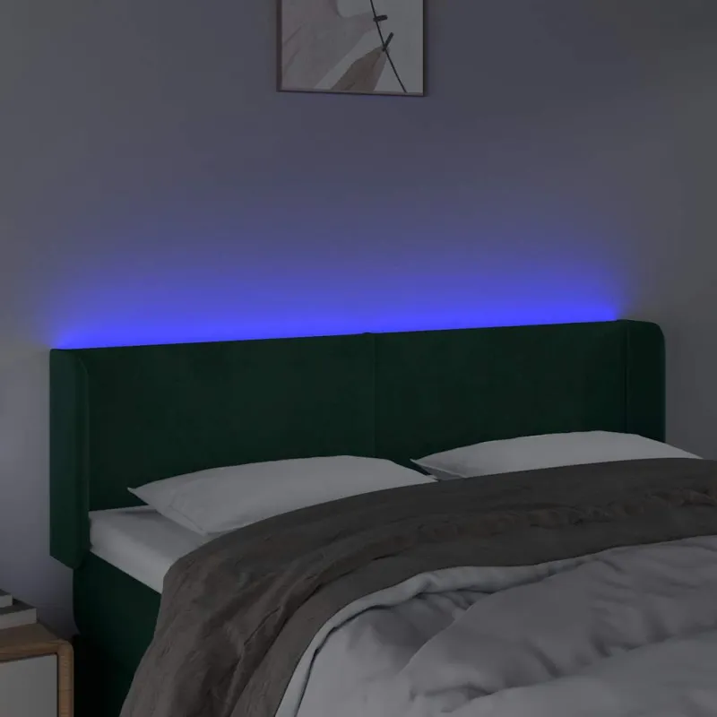 Galvūgalis su LED, tamsiai žalias, 147x16x78/88cm, aksomas