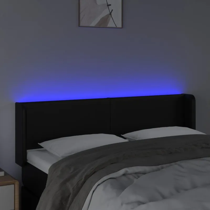 Galvūgalis su LED, juodos spalvos, 147x16x78/88cm, dirbtinė oda