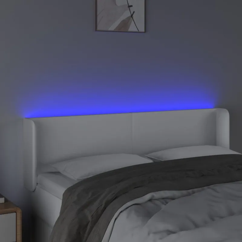 Galvūgalis su LED, baltos spalvos, 147x16x78/88cm, dirbtinė oda