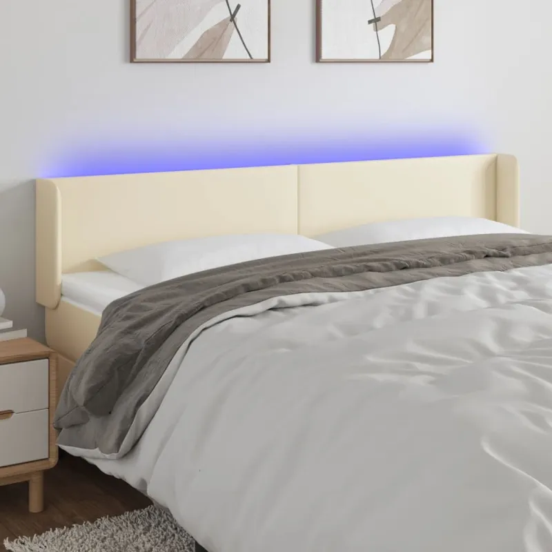 Galvūgalis su LED,kreminės spalvos,203x16x78/88cm, dirbtinė oda