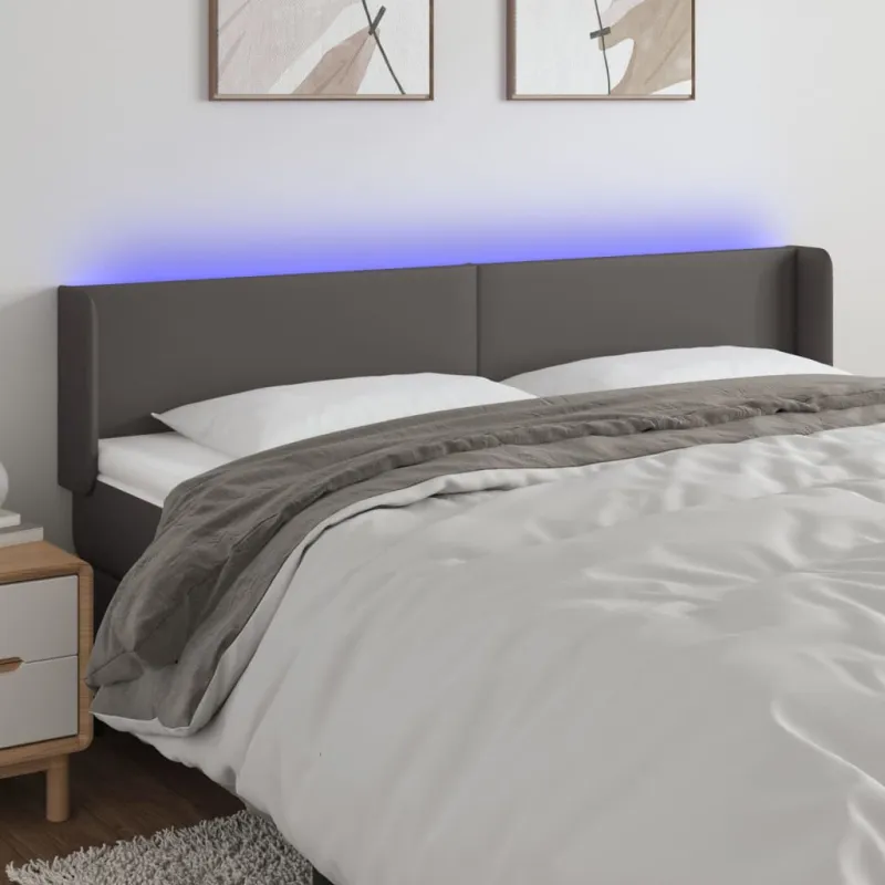 Galvūgalis su LED, pilkos spalvos, 203x16x78/88cm, dirbtinė oda