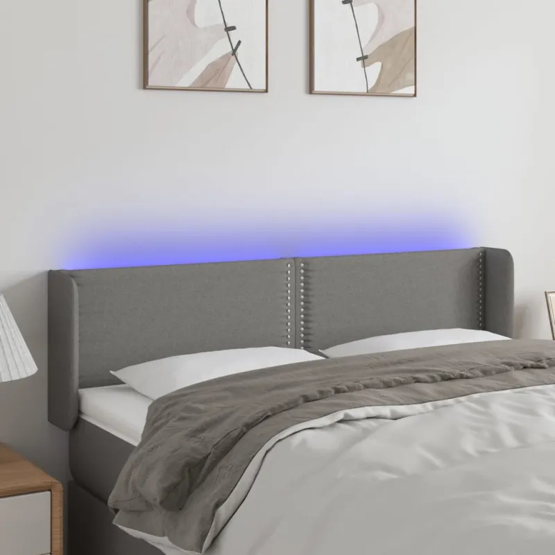 Galvūgalis su LED, tamsiai pilkas, 147x16x78/88cm, audinys