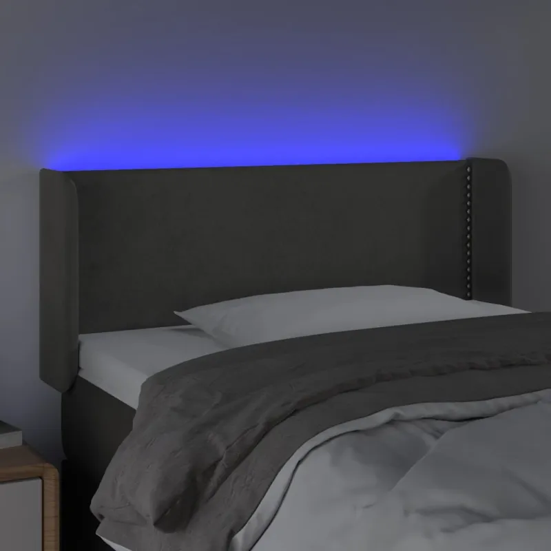 Galvūgalis su LED, tamsiai pilkas, 93x16x78/88cm, aksomas