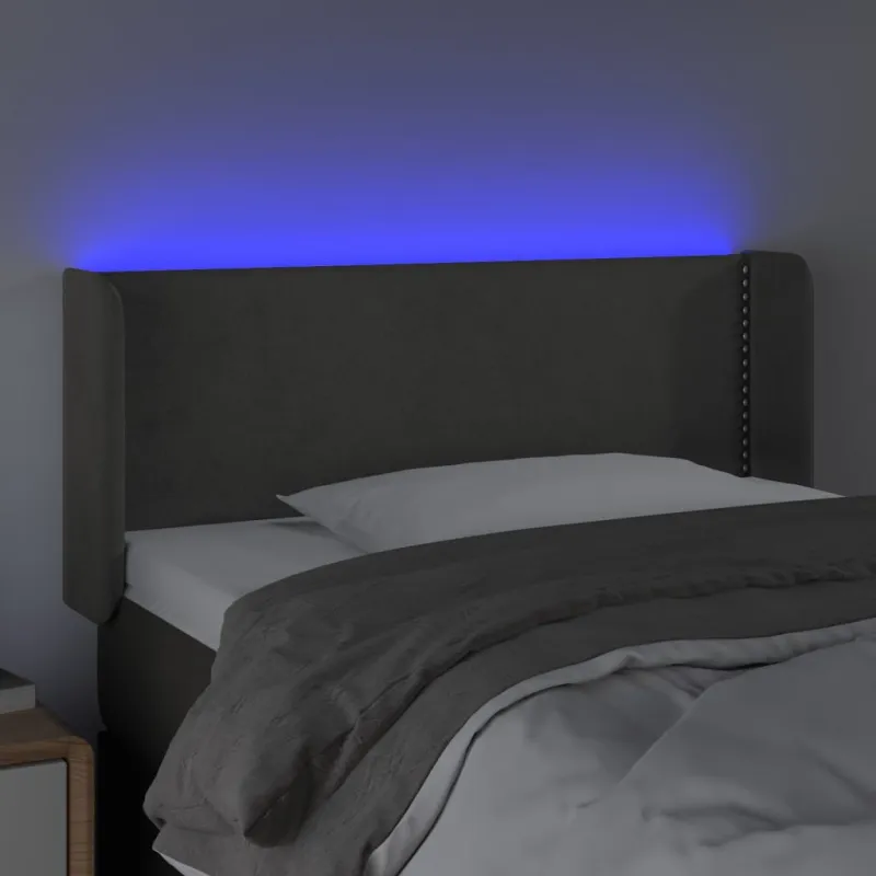 Galvūgalis su LED, tamsiai pilkas, 103x16x78/88cm, aksomas