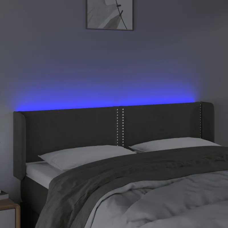 Galvūgalis su LED, tamsiai pilkas, 147x16x78/88cm, aksomas