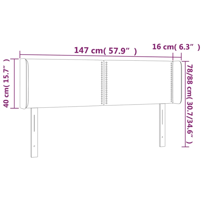 Galvūgalis su LED, tamsiai pilkas, 147x16x78/88cm, aksomas